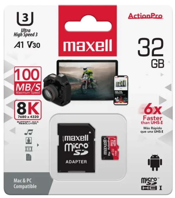 כרטיס זיכרון Maxell" SD Card" + מתאם בנפח 32G